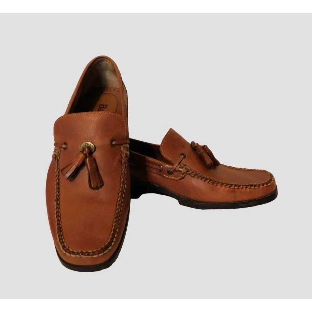 Bass Mens Tassel Loafers 10M Brown Leather Slip On Merino